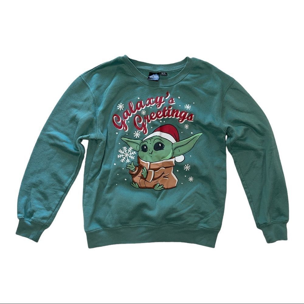 Disney Star Wars Baby Yoda Green Christmas Sweatshirt Size Xs